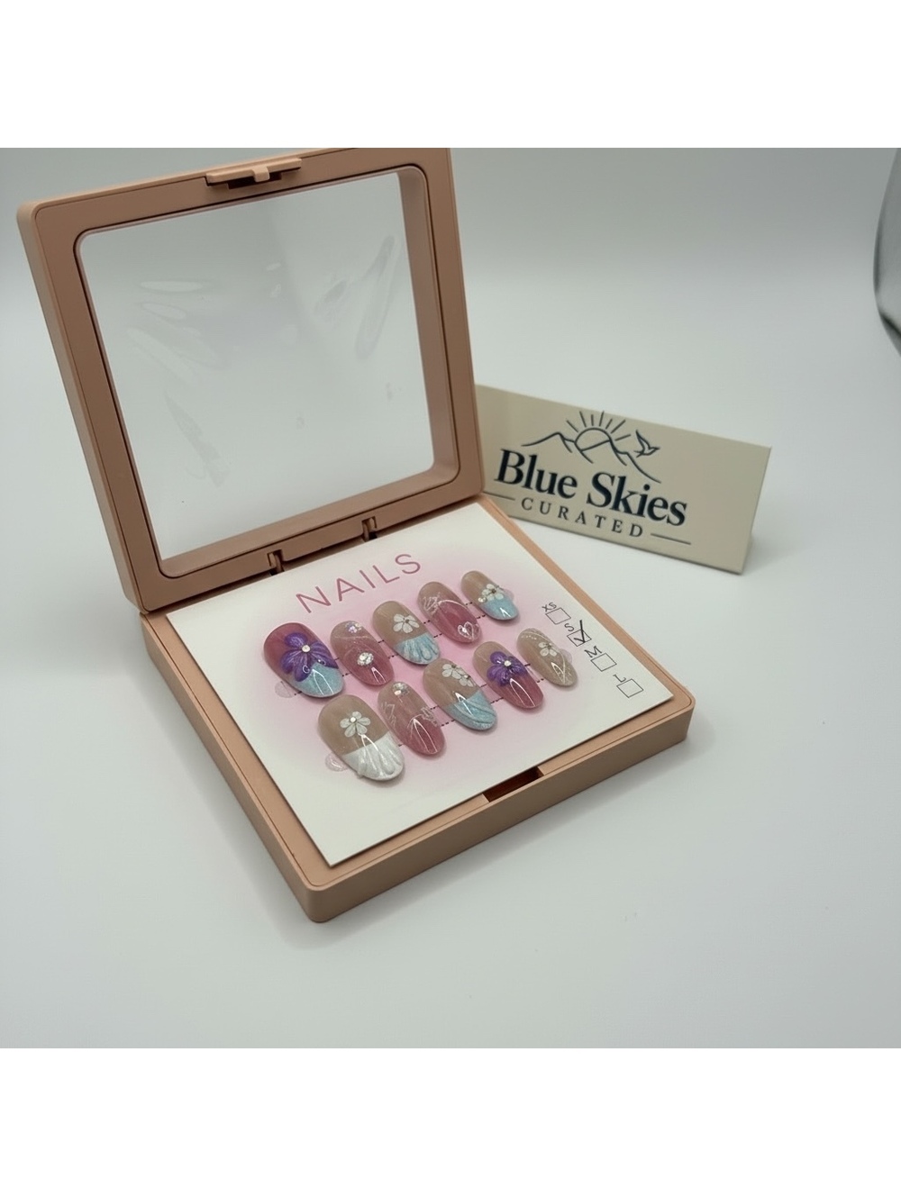 Wildflower Skies – 3D Floral Press-On Nails